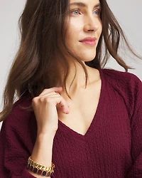 Textured Raglan V-Neck Top