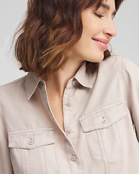 Split Cuff Denim Pocket Shirt