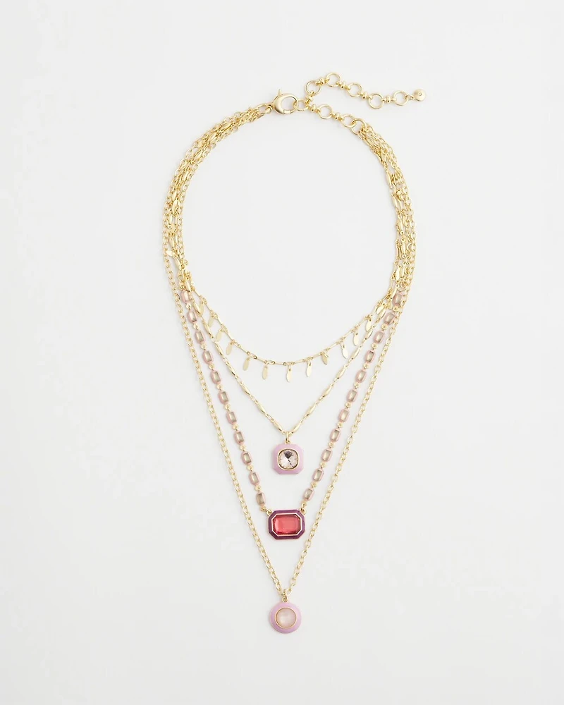 Pink Convertible Gold Tone Necklace