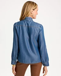 Denim Tie-Neck Shirt