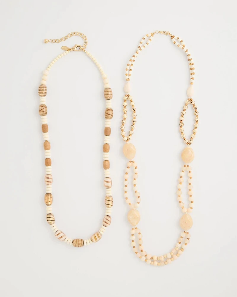 Resin Wood Double Strand Necklace