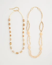 Resin Wood Double Strand Necklace