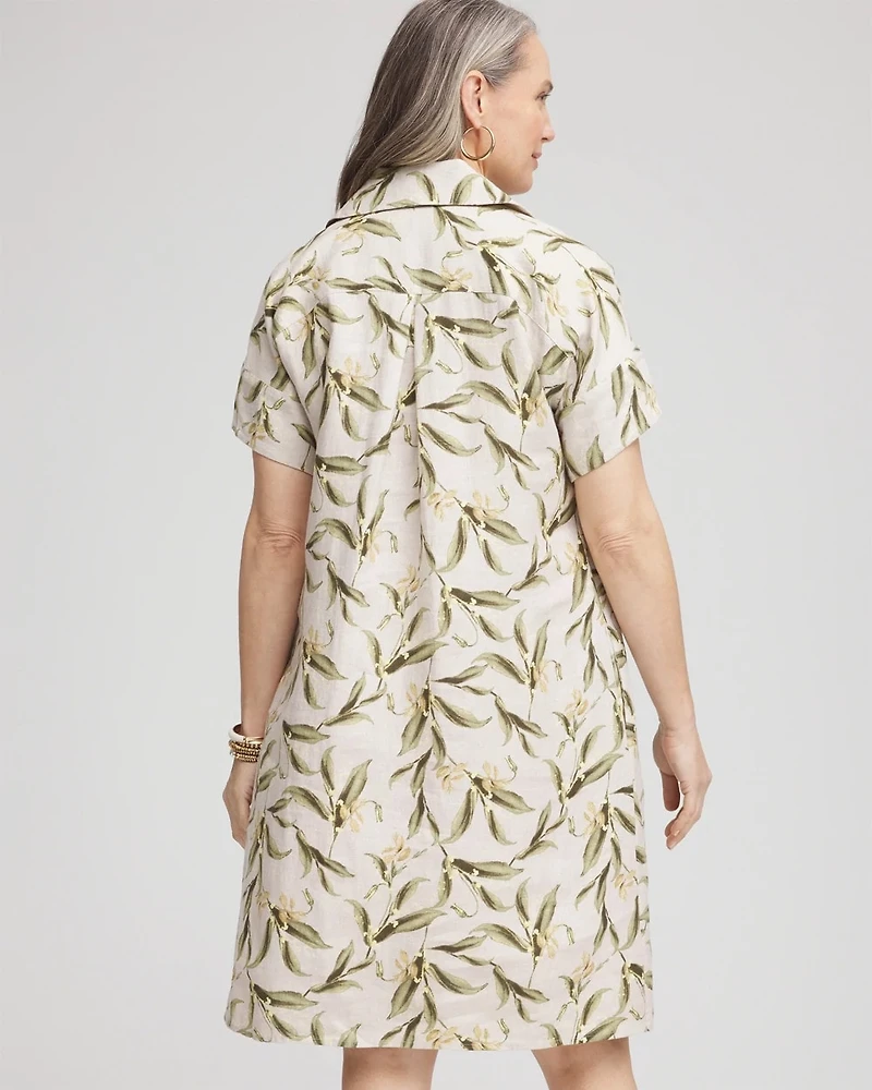 Leaf Print Linen Shirtdress