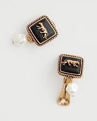 Leopard and Faux Pearl Clip-On Earrings