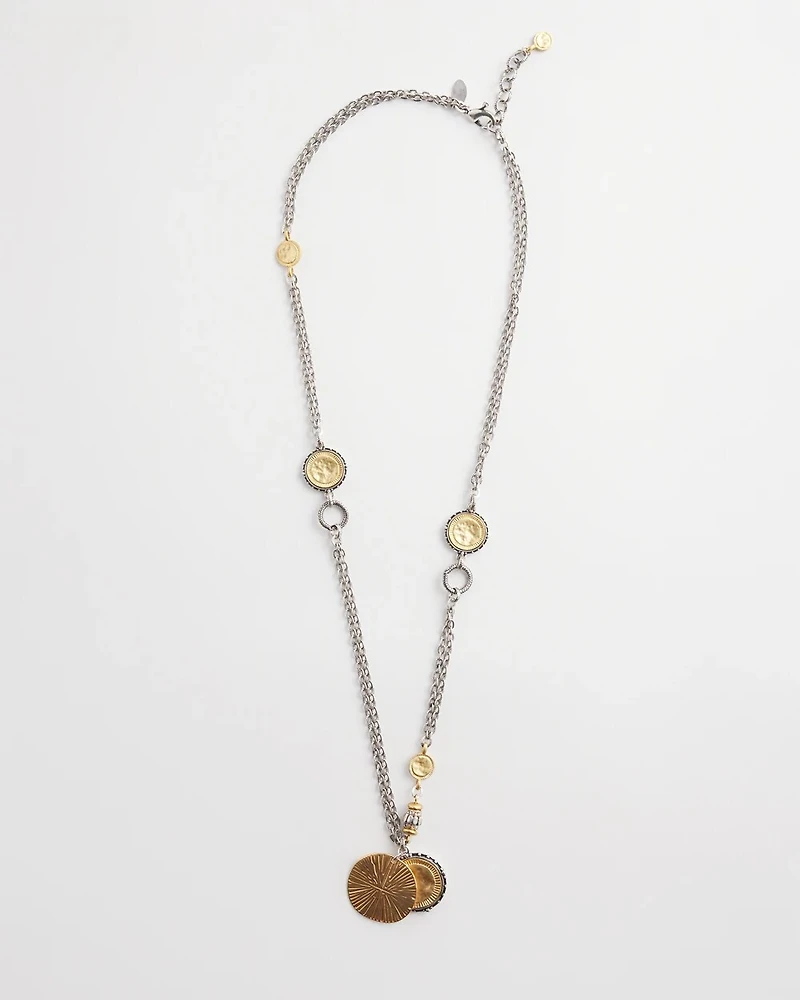 Mixed Metal Coin Pendant Necklace