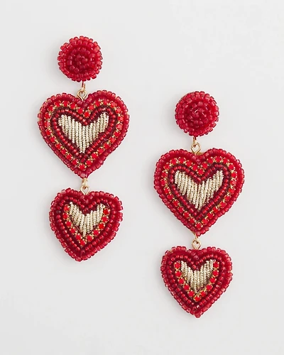 Red Beaded Heart Drop Earrings
