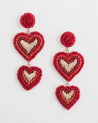 Red Beaded Heart Drop Earrings