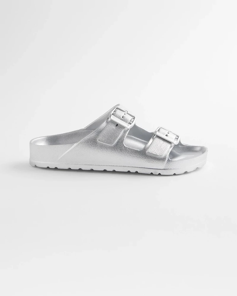 Metallic Double Buckle Pool Slides
