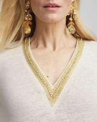 Linen Embellished V-Neck Tunic