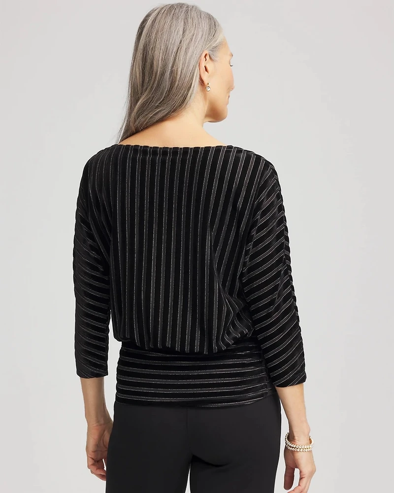 Velvet Burnout Stripe Banded-Bottom Top