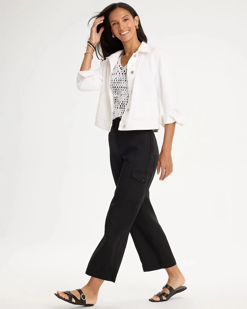 Linen-Blend Utility Wide Crop Pants
