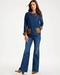 Faux Suede-Denim Top