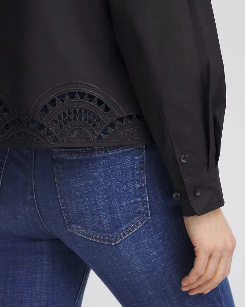 Poplin Embroidered-Hem Shirt