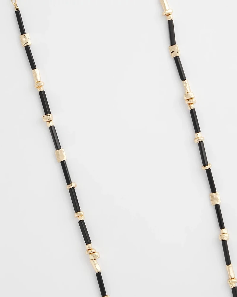 Black Enamel Long Single-Strand Necklace
