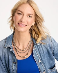 Mixed-Metal Short Triple-Strand Necklace