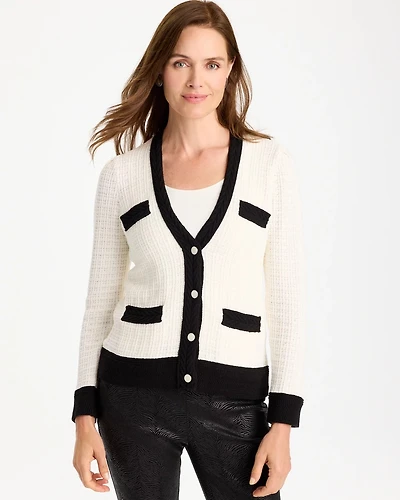 Tweed Braided V-Neck Cardigan