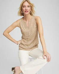 Sequin Beaded Notch Neck Tank