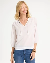 Cotton Hand Beaded Tie-Front Top