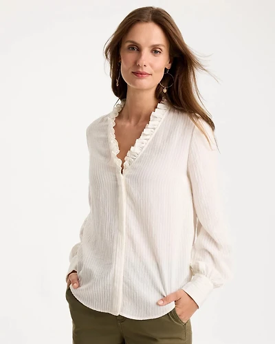 Striped Pleat Neck Blouse