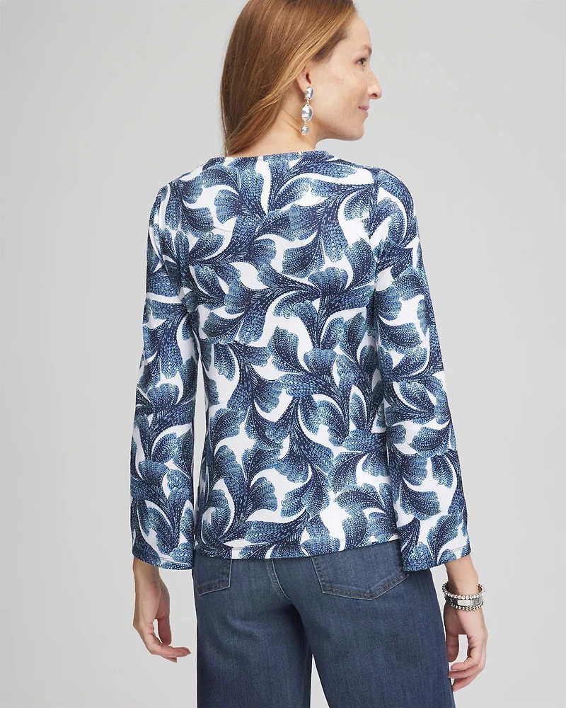 Ribbed Ruched-Neck Top