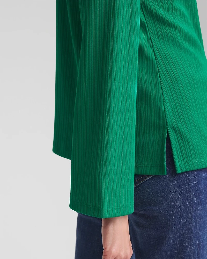 Ribbed Ruched-Neck Top