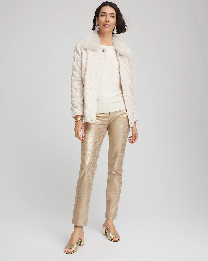 Girlfriend Slim Ankle Foiled Lace Jeans