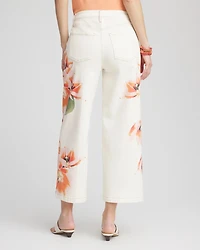 Floral High-Rise Wide-Leg Cropped Jeans