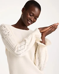 Pointelle Crochet-Lace Sleeve Pullover