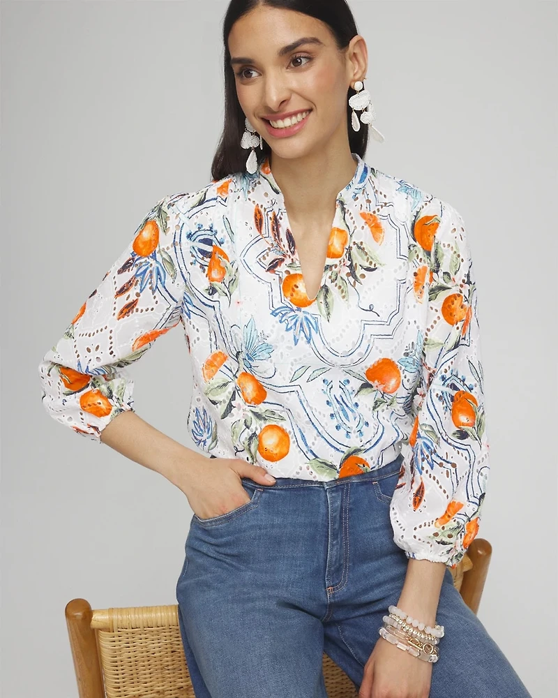 Tropical Eyelet Sleeve Shirt