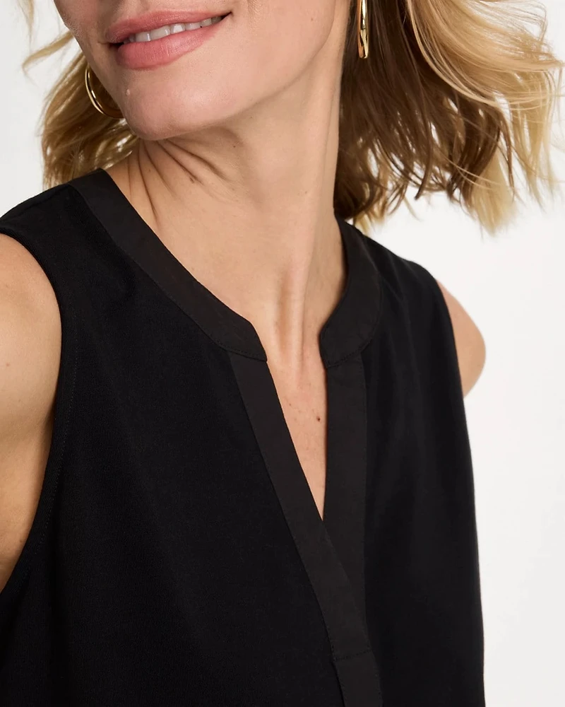 Cotton-Stretch Notch Neck Tank