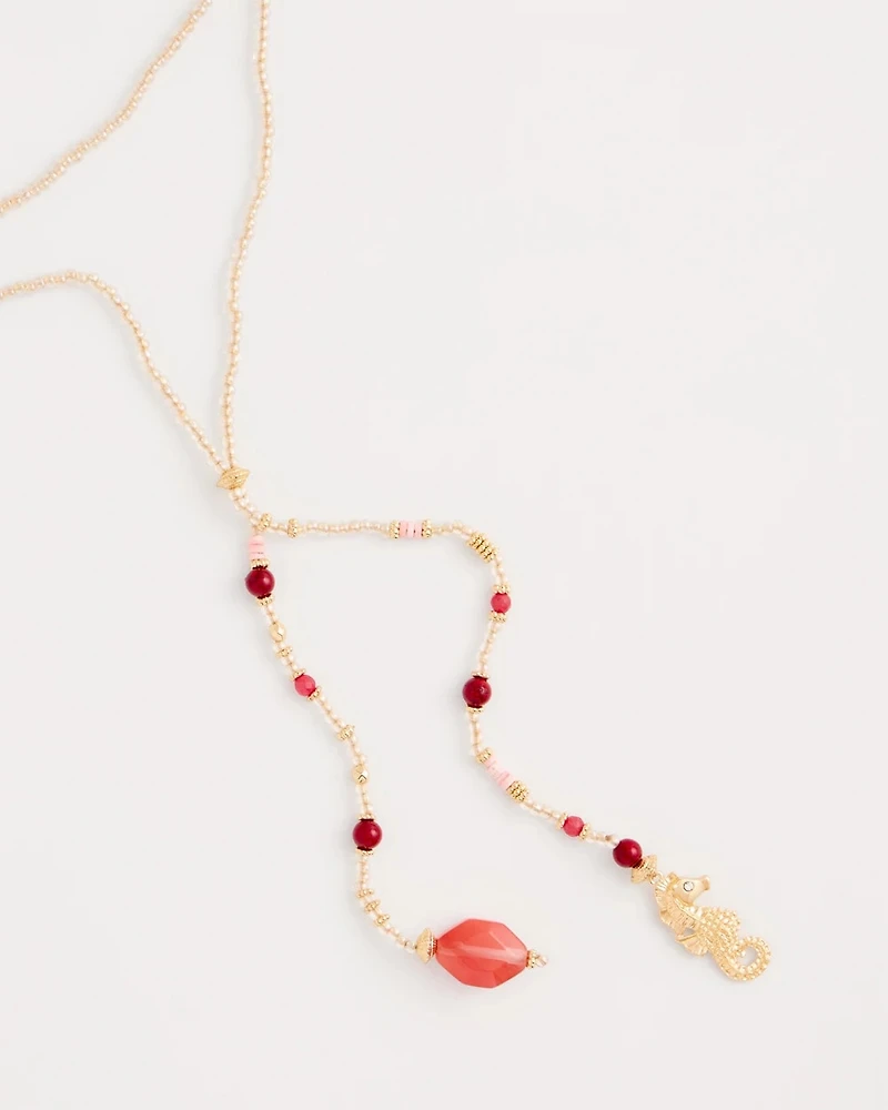 Coral Genuine Stone Y-Pendant Necklace