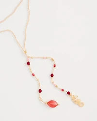 Coral Genuine Stone Y-Pendant Necklace