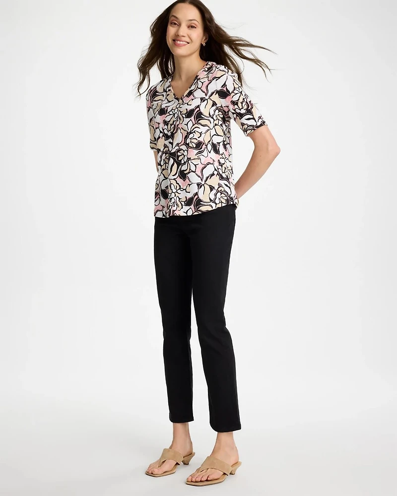 Printed Cotton Slub V-Neck Tee