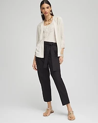 Poplin Pull-On Tapered-Leg Cropped Pants