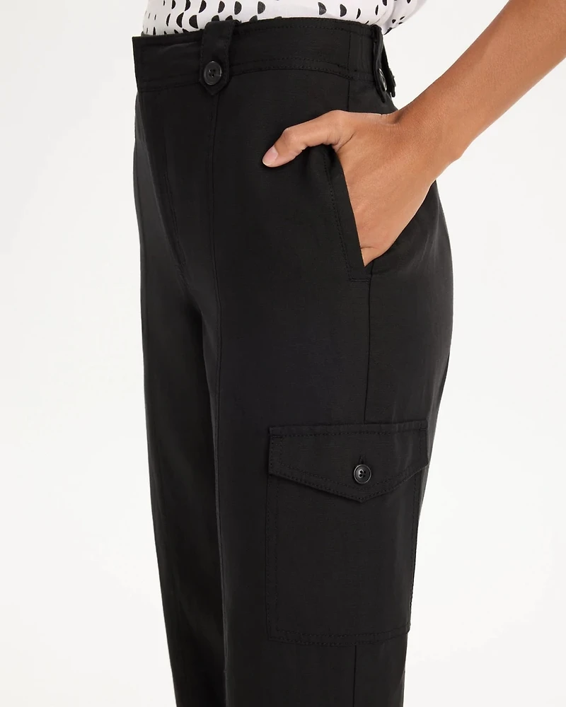 Linen-Blend Utility Wide Crop Pants