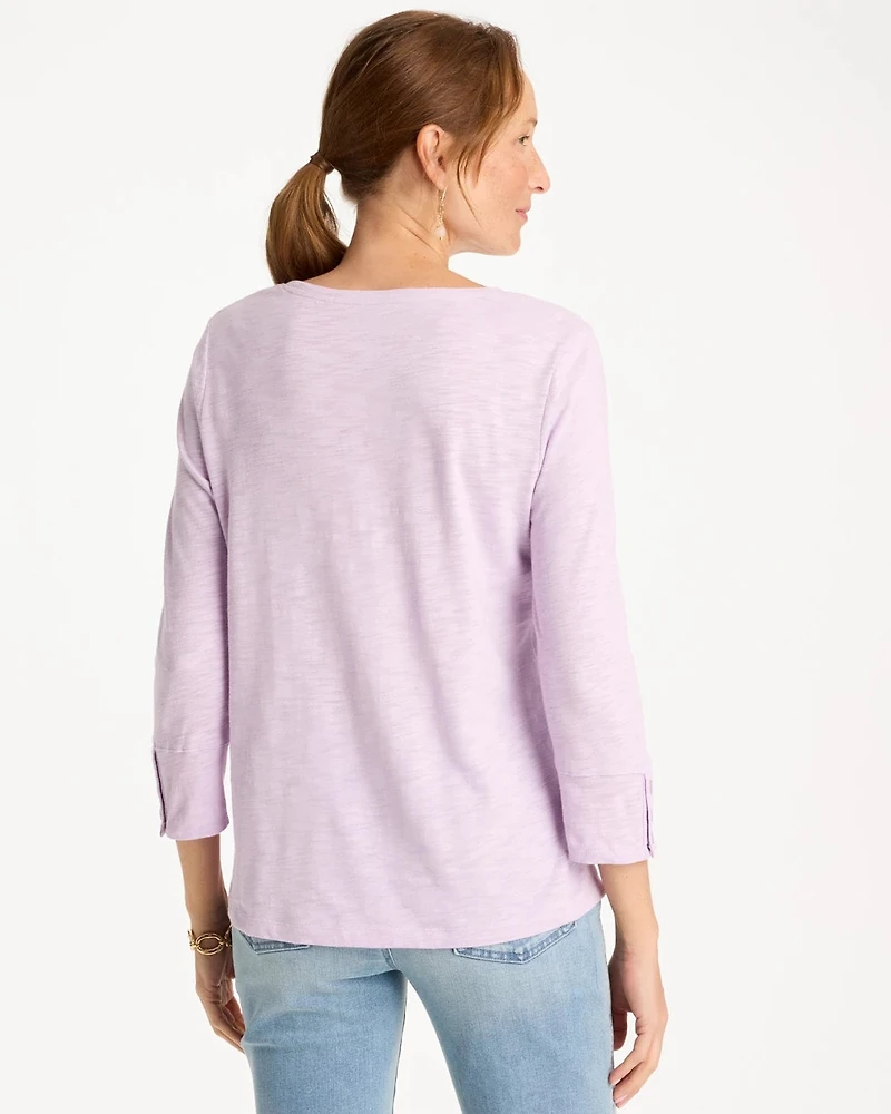 Cotton Slub 3/4 Sleeve Button Tee