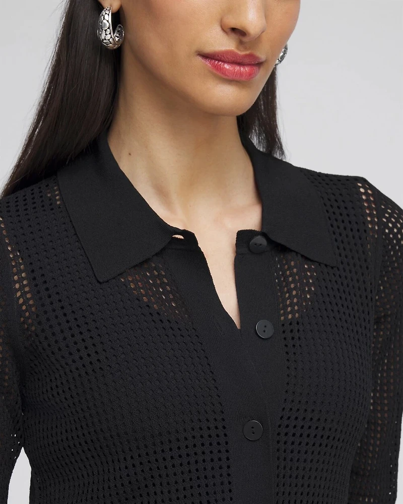 Pointelle Collared Cardigan