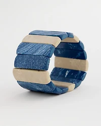 Blue-Neutral Wood Stretch Bracelet
