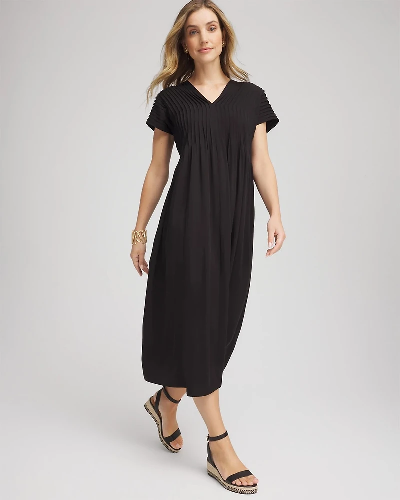 Silk-Twill Popover Midi Dress