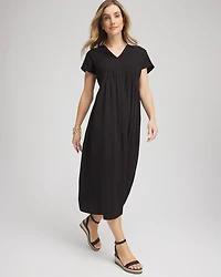 Silk-Twill Popover Midi Dress