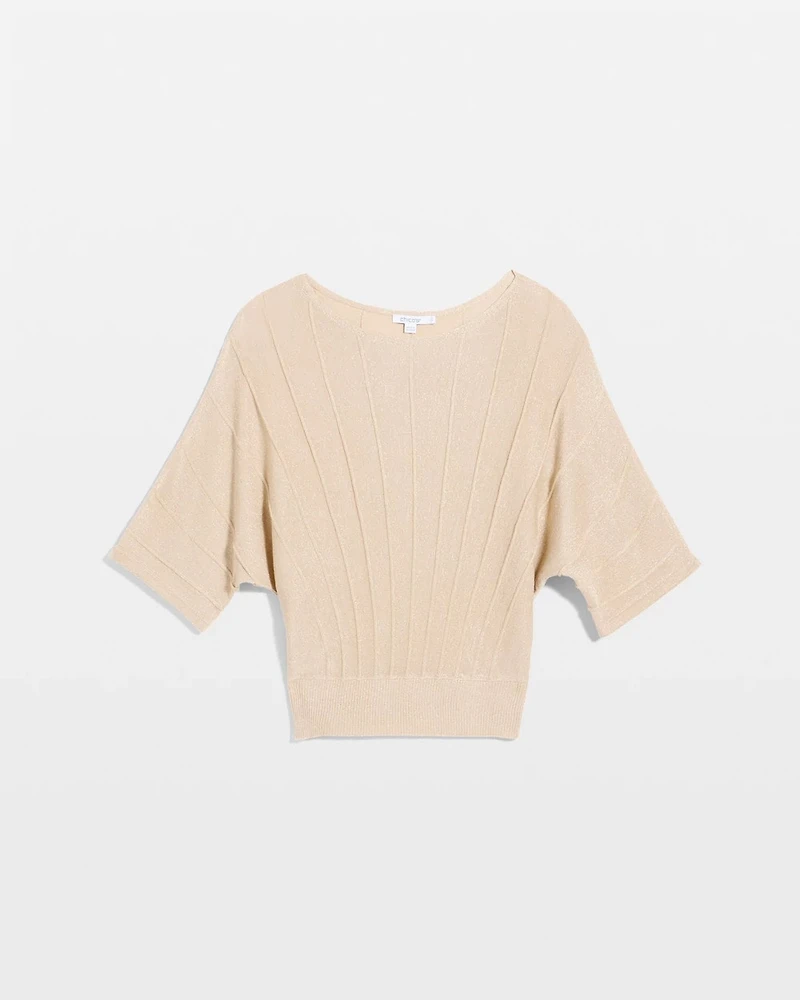 Metallic Pleated Dolman Pullover Sweater