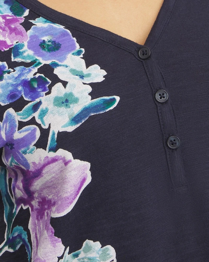 Floral Henley Side Slit Tunic