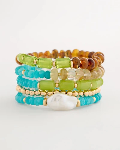 Multi-Colored Stretch Set of Five Beaded Bracelets