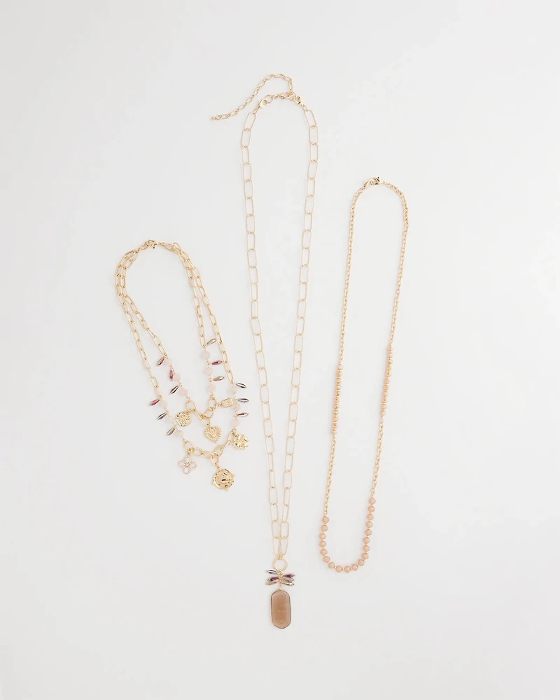 Convertible Pink & Gold Beaded Necklace