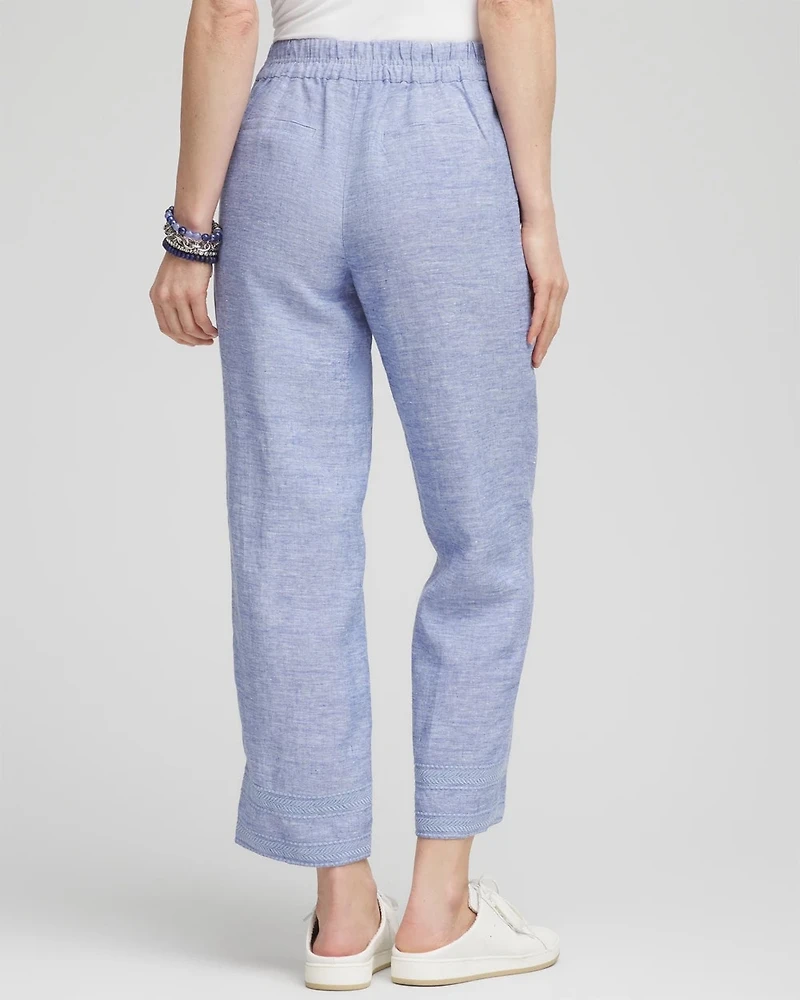 Linen Pull On Waist Cropped Pants