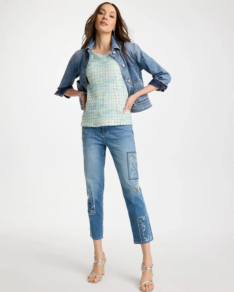 Floral Patchwork Girlfriend Crop Jeans