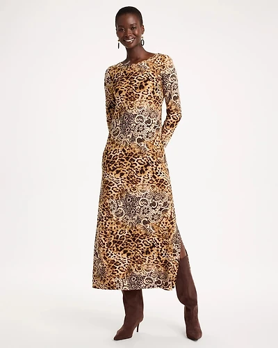 Soft-Stretch Knit Animal Print Dress