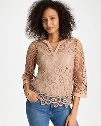 Mixed-Media Medallion Lace Top
