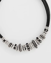 Black & Silvertone Charm Bib Necklace
