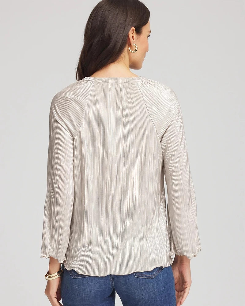 Foiled Pleated V-Neck Tee